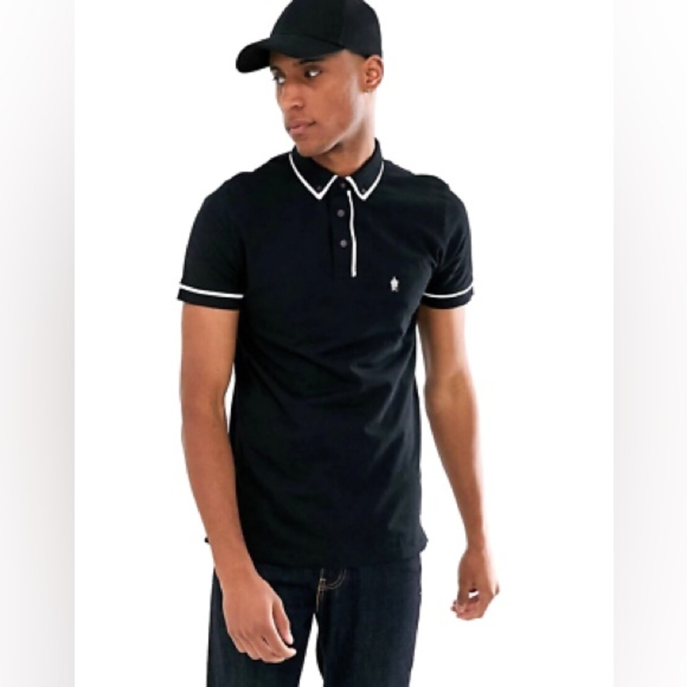 French Connection Black Piping Slim Fit‎ Polo Shirt